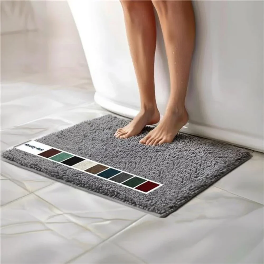 Grey Chenille Bath Mat Large Microfiber Bathroom Rug Non Slip Absorbent 30x19